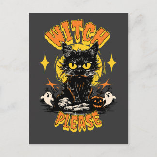 Carte Postale Sorcière S'il Vous Plaît Chat Noir Halloween