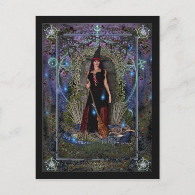 Carte postale Sorcière - Sorcière Lune Bleue & Dra (Devant)