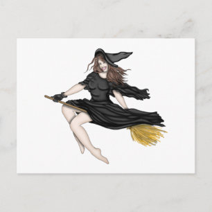 Carte Postale Sorcière sur un Broomstick