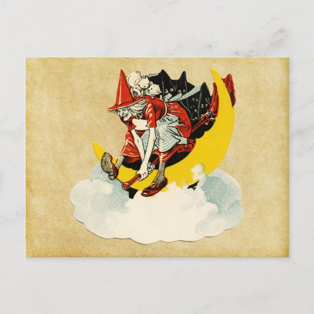 Carte Postale sorcière vintage d'halloween (Devant)