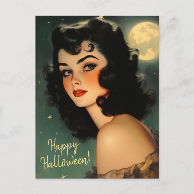 Carte Postale Sorcière vintage d'Halloween (Devant)