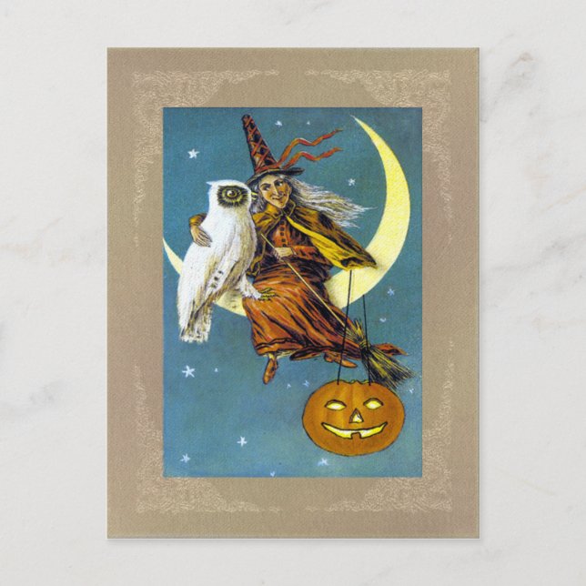 Carte Postale Sorcière vintage d'Halloween (Devant)