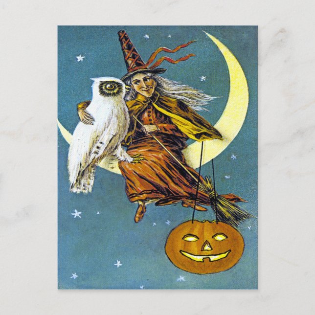 Carte Postale Sorcière vintage d'Halloween (Devant)