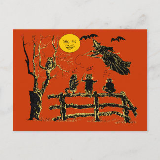 Carte Postale Sorcière vintage Lune et chats chantants