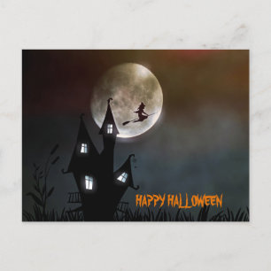 Carte Postale Sorcière volant heureux Halloween personnalisé