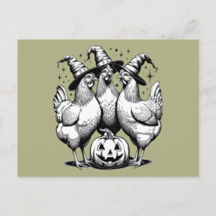 Carte Postale Sorcières de poulet drôle Halloween sorcière Vinta