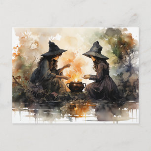 Carte Postale Sorcières et Cauldron Automne Halloween Découpage