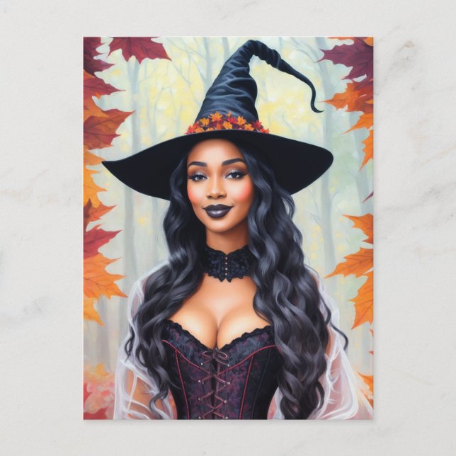Carte Postale Sorties d'automne de sorcière noire (Devant)