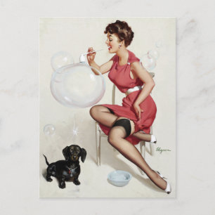 Carte Postale Souffler les bulles Pin Up