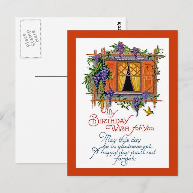 Carte Postale Souhait d'anniversaire vintage (Devant / Derrière)