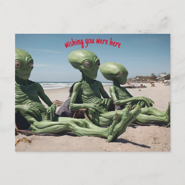 Carte Postale souhaitant être ici aliens sur la plage (Devant)