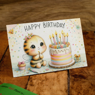 Carte Postale Souhaits d'anniversaire aux abeilles