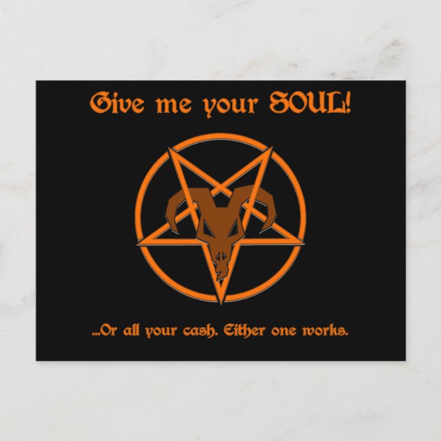 Carte Postale Soul Cash Pentacle Satanic Dark Humour chèvre (Devant)