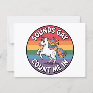 Carte Postale Sounds Gay Count Me In Unicorn Rainbow Flag LGBT
