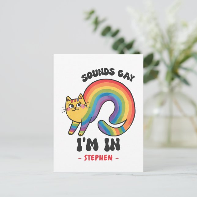 Carte Postale Sounds Gay, I’m In - Rainbow Cat LGBTQ Pride (Debout devant)
