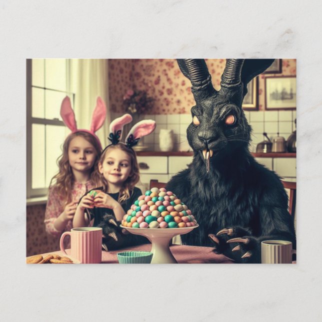 Carte Postale Soupe Vintage de bonbons de lapin de Pâques foncé (Devant)