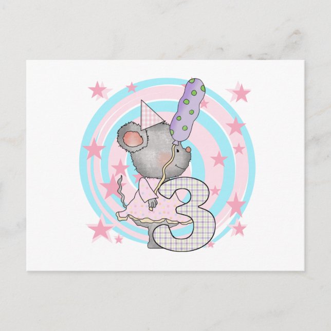Carte Postale Souris 3e anniversaire T-shirts et cadeaux (Devant)