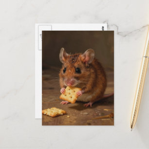 Carte Postale Souris adorable avec un cracker