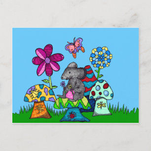 Carte Postale Souris adorable dans les champignons