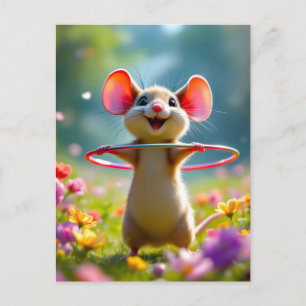 Carte Postale Souris amusante et mignonne avec cerceau, personna