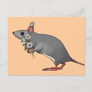 Carte Postale Souris Apportant Fleurs, Faisées : Art