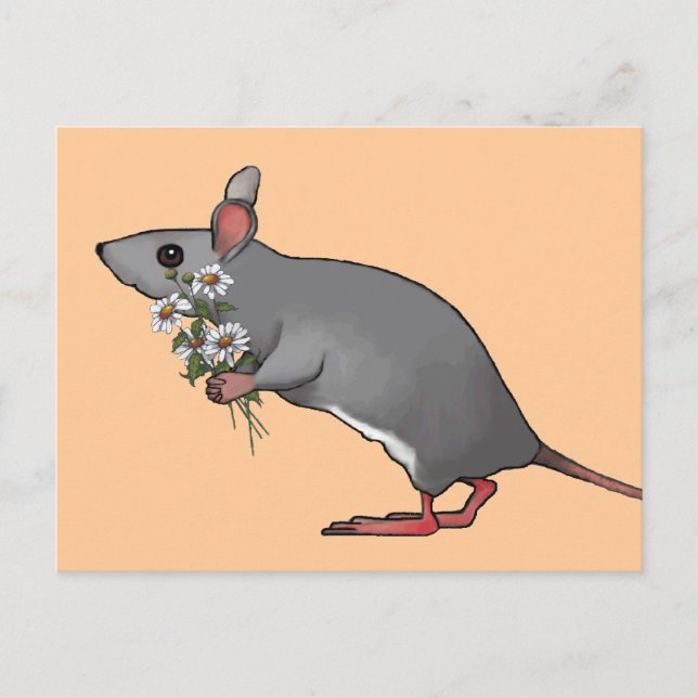 Carte Postale Souris Apportant Fleurs, Faisées : Art (Devant)
