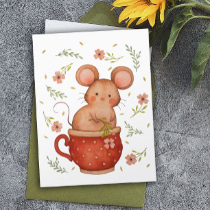 Carte Postale Souris aquarelle mignonne dans une tasse de thé d'