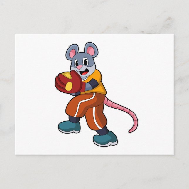 Carte Postale Souris au baseball avec gant de baseball (Devant)