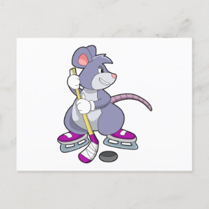 Carte Postale Souris au hockey sur glace avec Bâton de hockey su