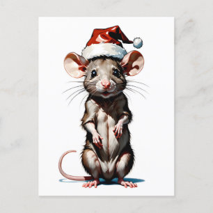 Carte Postale souris avec chapeau santa