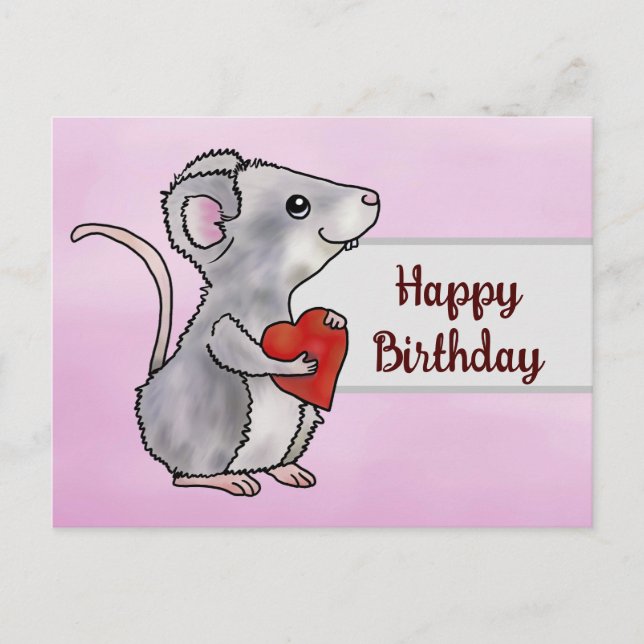 Carte Postale Souris avec coeur (Devant)