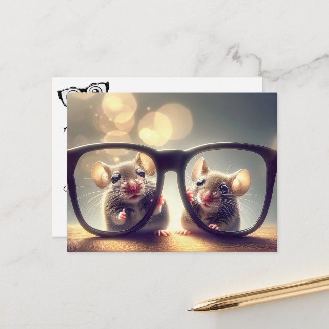 Carte Postale Souris Avec De Grandes Lunettes Docteur Oeil (Devant/Arrière en situation)