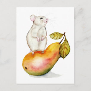 Carte Postale Souris charmante sur une poire