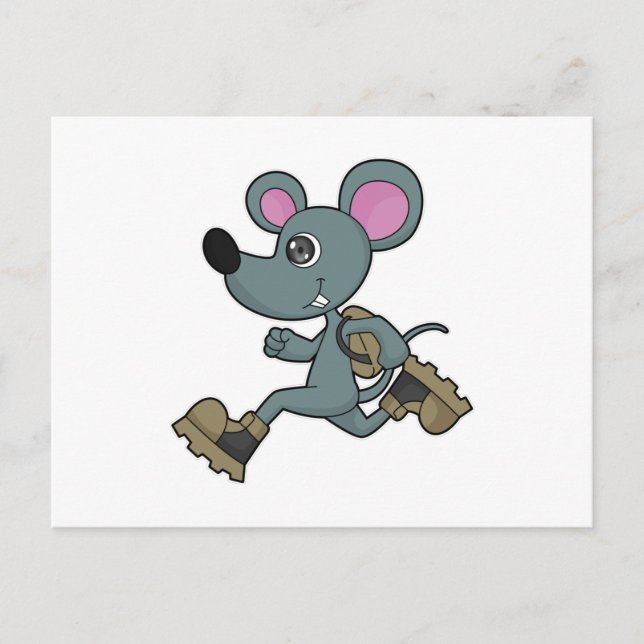 Carte Postale Souris comme coureur avec sac à dos (Devant)