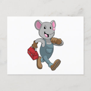 Carte Postale Souris comme homme de main avec Boîte à outils