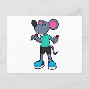 Carte Postale Souris comme joueur de fléchettes avec fléchettes