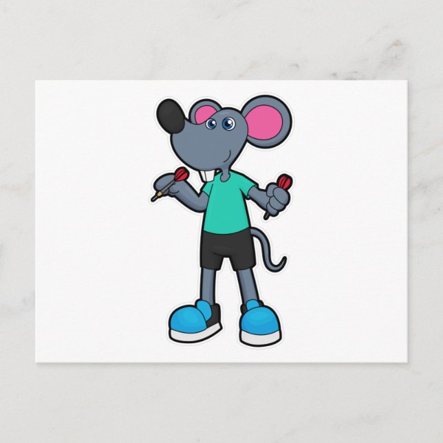 Carte Postale Souris comme joueur de fléchettes avec fléchettes (Devant)