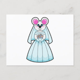 Carte Postale Souris comme Mariée avec Bunch de fleurs