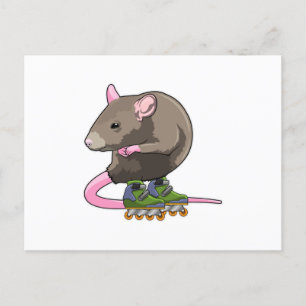 Carte Postale Souris comme Patinage en ligne avec Patins en lign