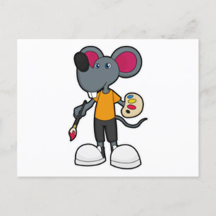 Carte Postale Souris comme Peintre avec Peinture et Pinceau