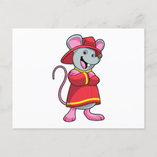Carte Postale Souris comme pompier avec casque