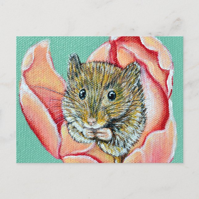 Carte Postale Souris dans une peinture de tulipe (Devant)