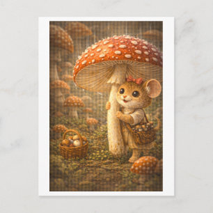 Carte Postale Souris de carrière comme cueilleur de champignons
