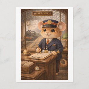 Carte Postale Souris de carrière comme préposé aux billets de tr