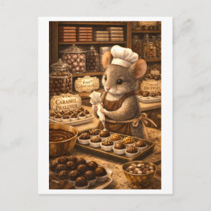 Carte Postale Souris de carrière dans une boutique de chocolat
