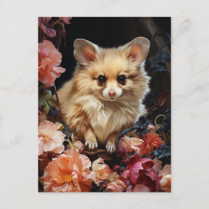Carte Postale Souris de chien d'Imaginaire dans les fleurs