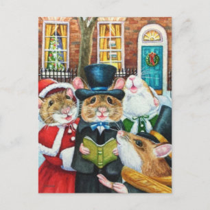 Carte Postale Souris de Noël chantant un chant de Dickens aquare