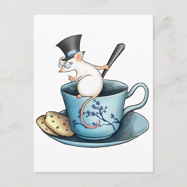 Carte Postale Souris de tasse de thé dans Tophat (Devant)