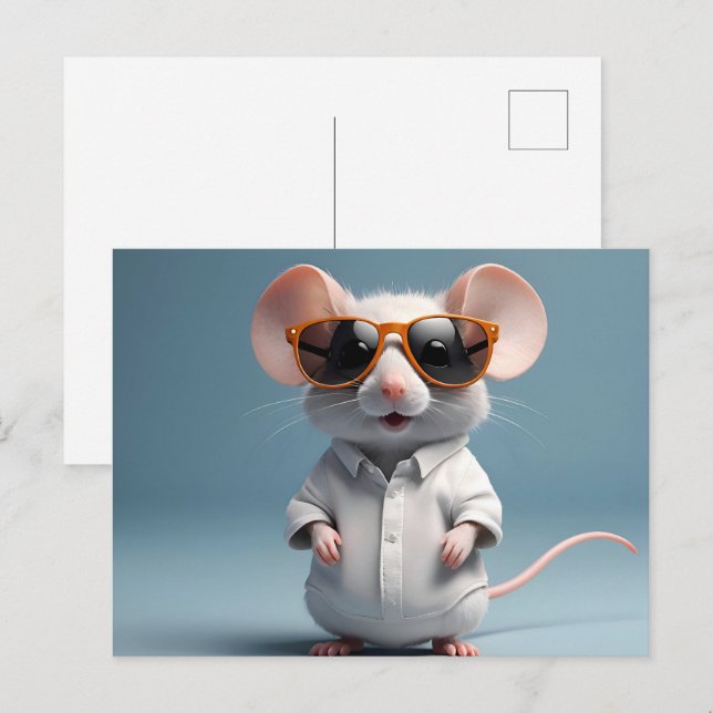 Carte Postale Souris drôle avec lunettes (Devant / Derrière)