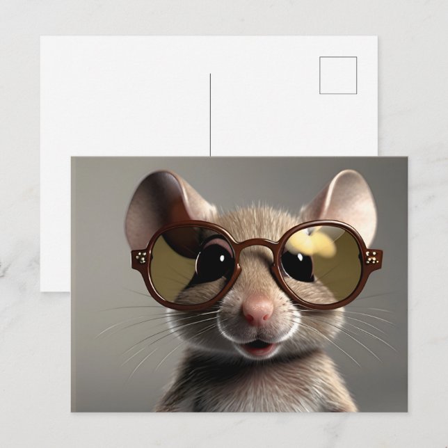 Carte Postale Souris drôle avec lunettes (Devant / Derrière)